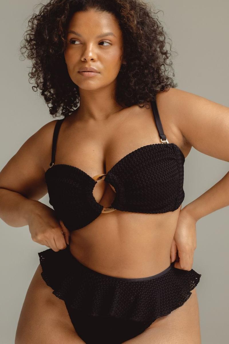 Siyah Dantel Tori Bandeau Bikini Üstü
