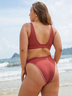 Kontrast Dikişli Büyük Beden Uzun Bikini Üstü