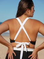 Şık Siyah Büyük Beden Bikini Üstü - Kontrast Şerit Detaylı