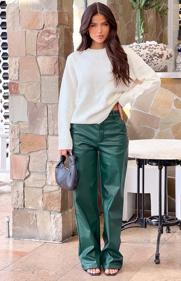 Şık Gölge Orman Yeşili PU Pantolon