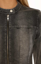 Corey Siyah Yıkanmış Denim Motosiklet Ceketi