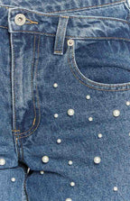 Denim Dazzle İnci Orta Yıkama Yüksek Bel Kot Pantolon
