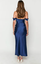 Ella Lacivert Off Shoulder Resmi Maxi Elbise