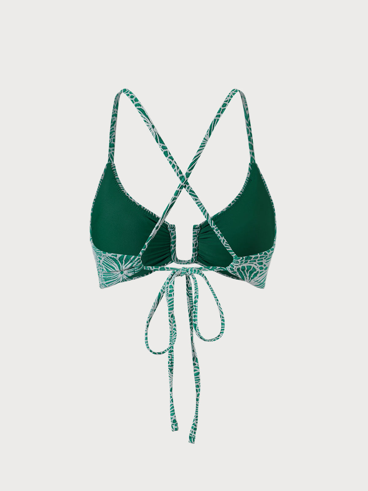Şık Yeşil Çiçekli Jakarlı U-Yüzük Bikini Üstü