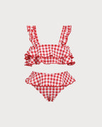 Kız Çocukları için Şık Kırmızı Gingham Tankini Takımı