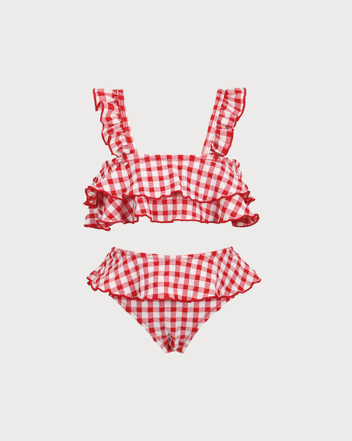 Kız Çocukları için Şık Kırmızı Gingham Tankini Takımı