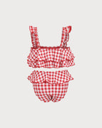 Kız Çocukları için Şık Kırmızı Gingham Tankini Takımı