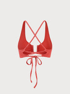 Premium Kırmızı Jakarlı U-Yüzü Çapraz Bikini Üstü