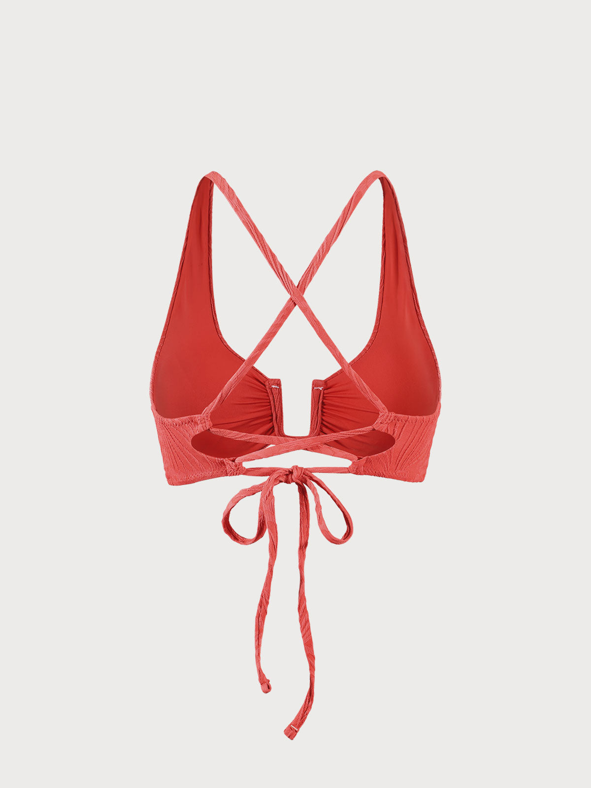 Premium Kırmızı Jakarlı U-Yüzü Çapraz Bikini Üstü