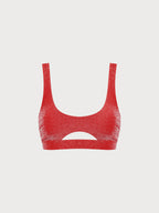 Şık Kırmızı Lurex Bikini Üstü - Yaz Modasının Vazgeçilmezi