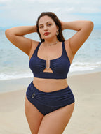 Simli Mavi Büyük Bedene Bikini Üstü - Şık ve Rahat