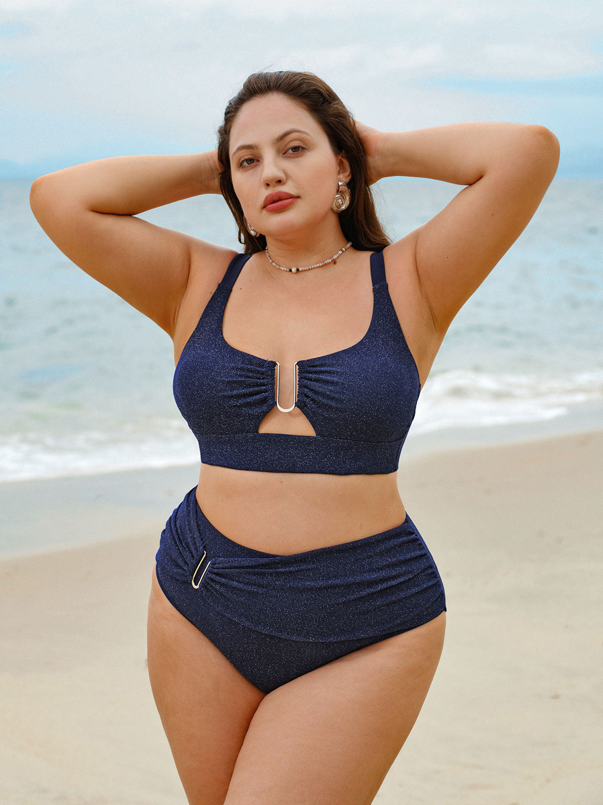 Simli Mavi Büyük Bedene Bikini Üstü - Şık ve Rahat