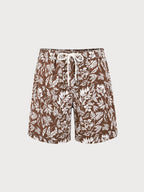 Premium Kahverengi Çiçek Desenli 7" Erkek Yüzme Şortları