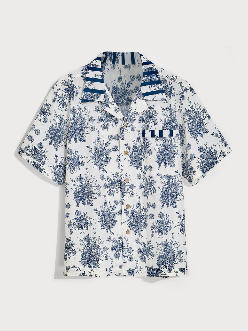 Erkek Mavi Çiçekli Rahat T-Shirt - Şık ve Modern Tasarım