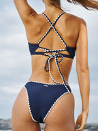 Şık Lacivert Kontrast Dikişli Bikini Üstü - Yaz Modası