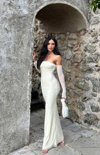 Odette Krem Uzun Kollu Resmi Maxi Elbise
