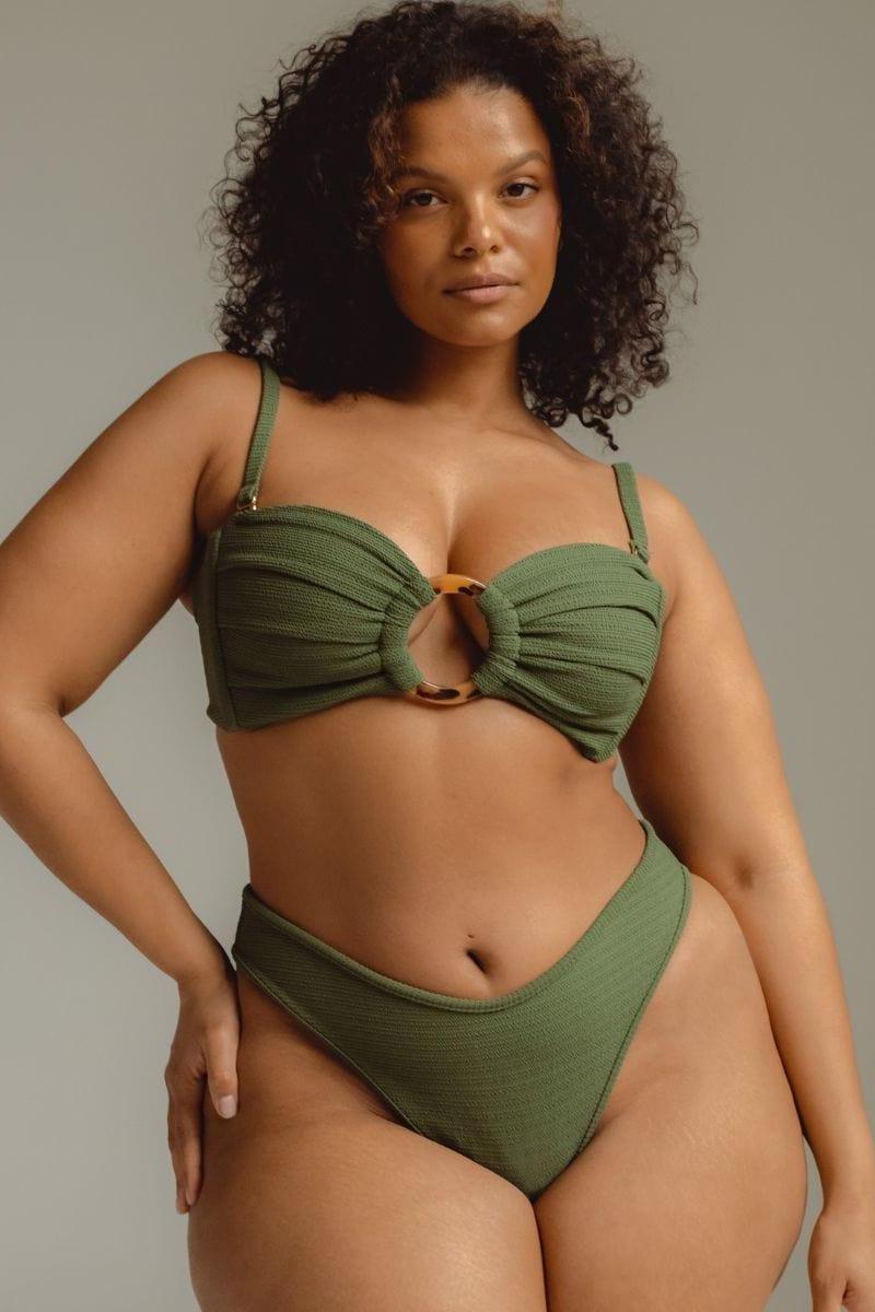 Zeytin Mikro Kırışık Tori Bandeau Bikini Üstü