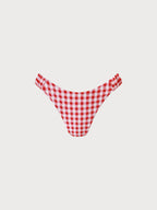 Şık Kırmızı Kareli Ruched Bikini Altı - Yaz Modası
