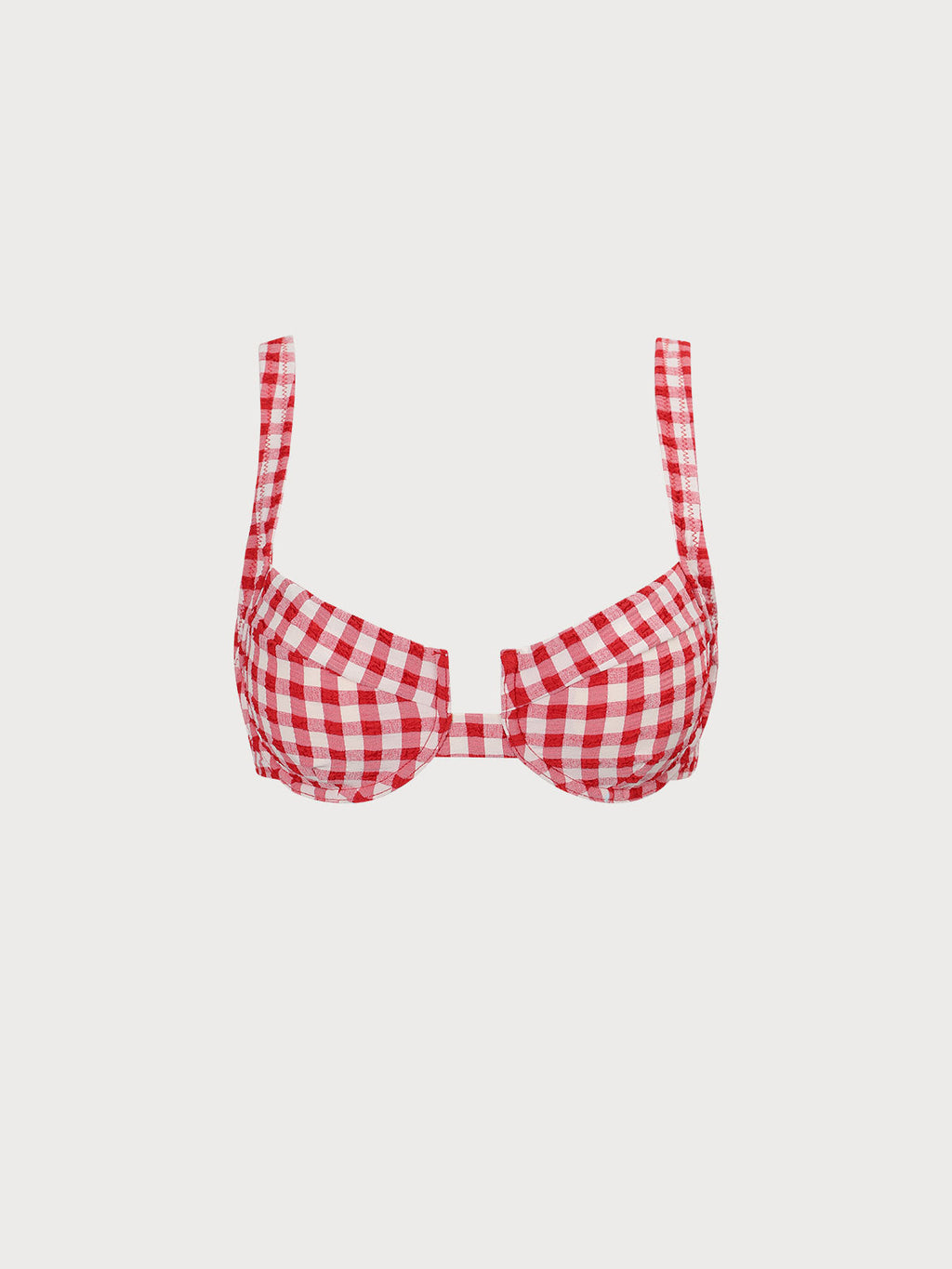 Şık Kırmızı Kareli Destekli Bikini Üstü - Yaz Modası