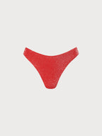 Şık Kırmızı Lurex Bikini Altı - Yüksek Bel ve Rahat Kesim