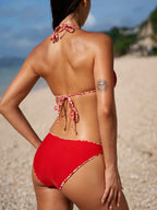 Şık Kırmızı Çiçekli Dönüşümlü Bikini Üstü