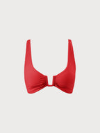 Şık Kırmızı U-Halka Çapraz Bikini Üstü - Yaz Modası