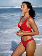 Şık Kırmızı U-Halka Çapraz Bikini Üstü - Yaz Modası