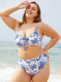 Şık Fırfırlı Çiçekli Büyük Beden Bikini Üstü