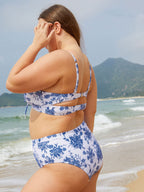 Şık Fırfırlı Çiçekli Büyük Beden Bikini Üstü