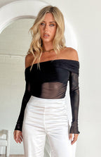 Gökyüzü Siyah File Off Shoulder Üst