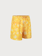Erkekler için Sarı Desenli 5" Plaj Yüzme Şortları