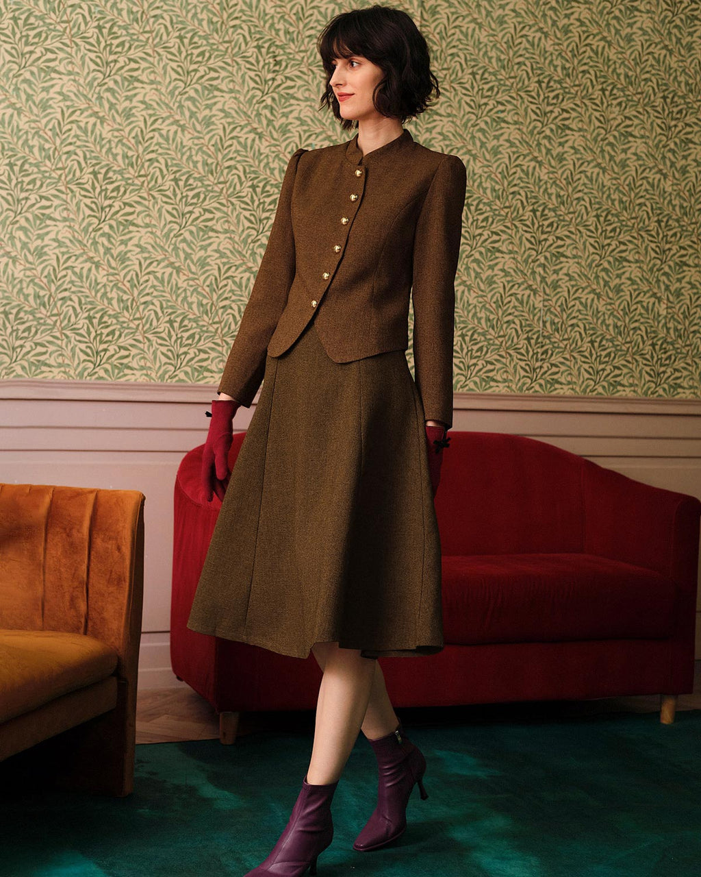 Klasik Retro Tek Düğmeli Tweed Ceket