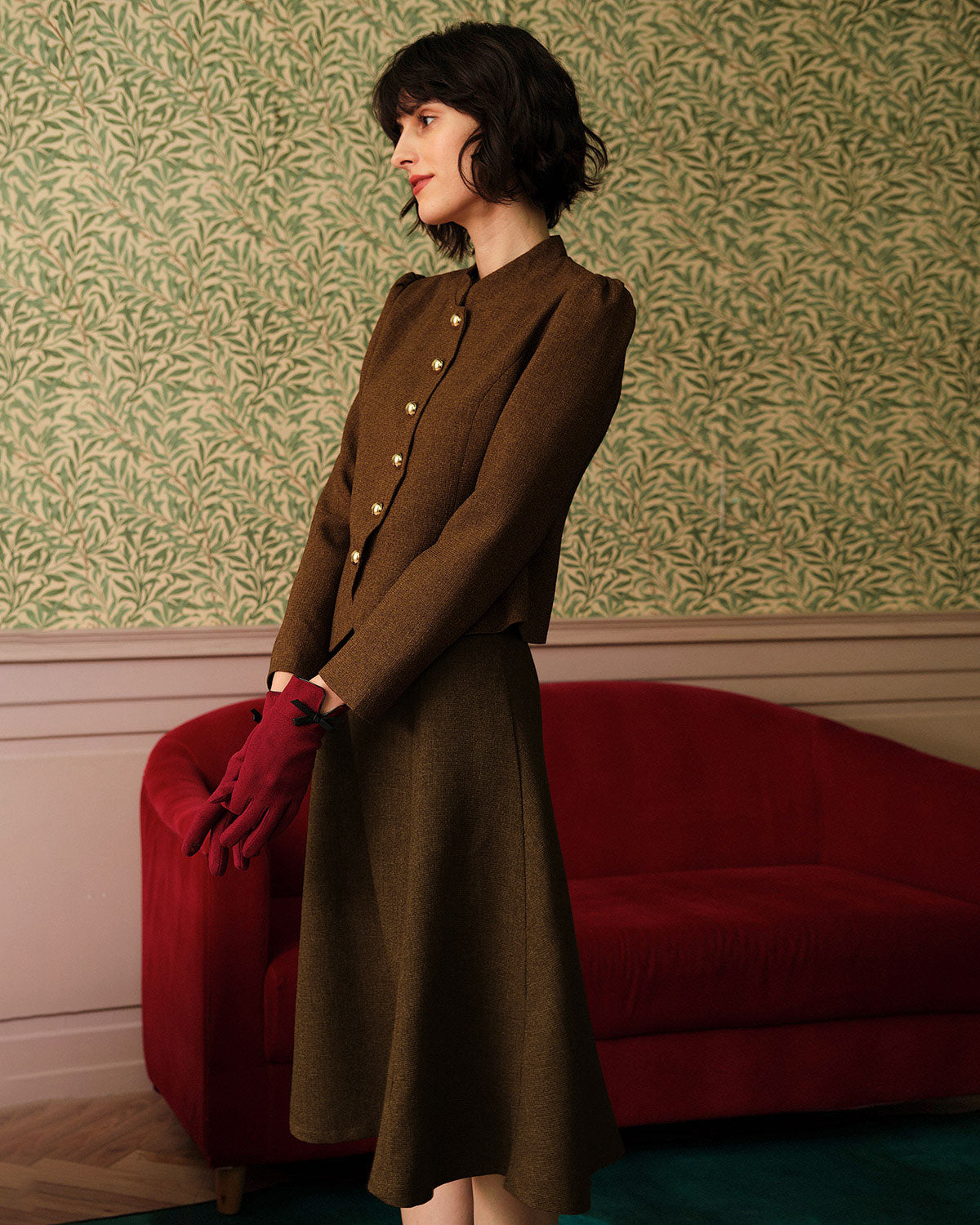 Klasik Retro Tek Düğmeli Tweed Ceket