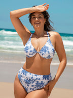Çiçek Desenli Büyük Beden Çerçeveli Bikini Üstü