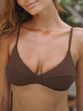 Premium Kahverengi V Yaka Ribana Bikini Üstü