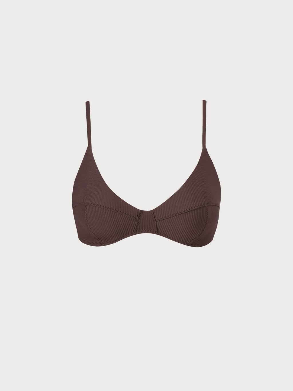 Premium Kahverengi V Yaka Ribana Bikini Üstü