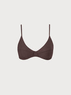 Premium Kahverengi V Yaka Ribana Bikini Üstü