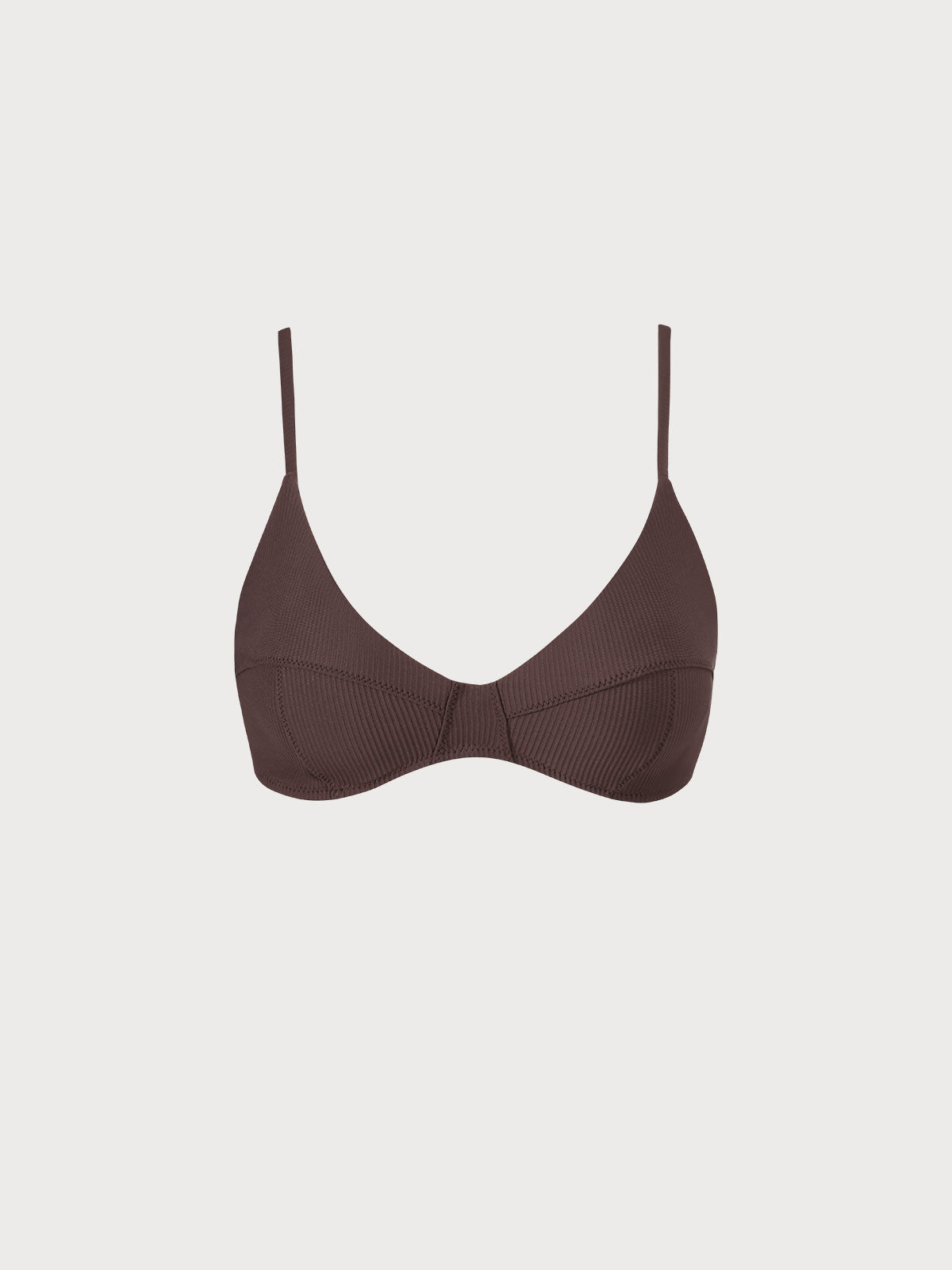 Premium Kahverengi V Yaka Ribana Bikini Üstü