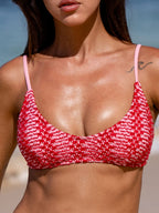 Şık Kırmızı Çizgili Kroşe Bikini Üstü - Yaz Modası