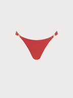Şık Kırmızı Işıltılı Altın Detaylı Bikini Altı