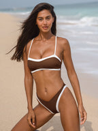 Kontrast V-Yaka Kahverengi Ribanalı Bikini Altı