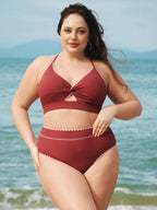 Şık Kırmızı Kontrast Dikişli Büyük Beden Bikini Altı