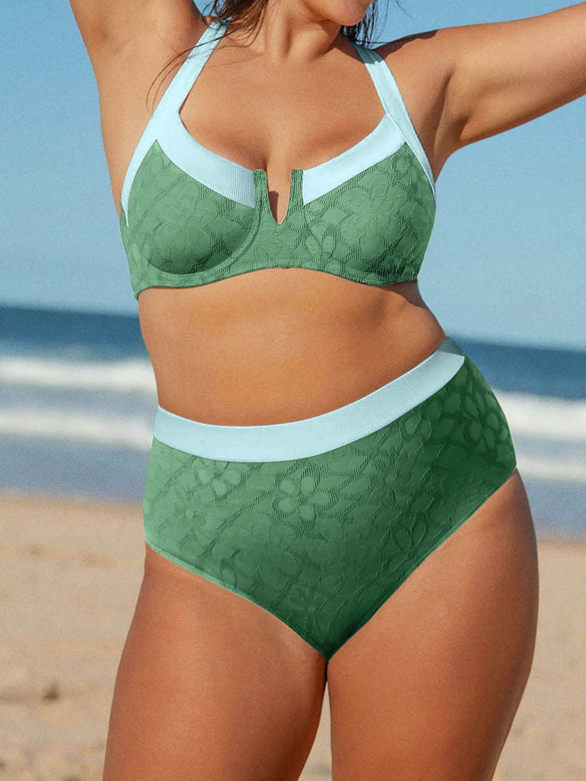Koyu Yeşil Kontrast Kenar Detaylı Büyük Beden Bikini Altı