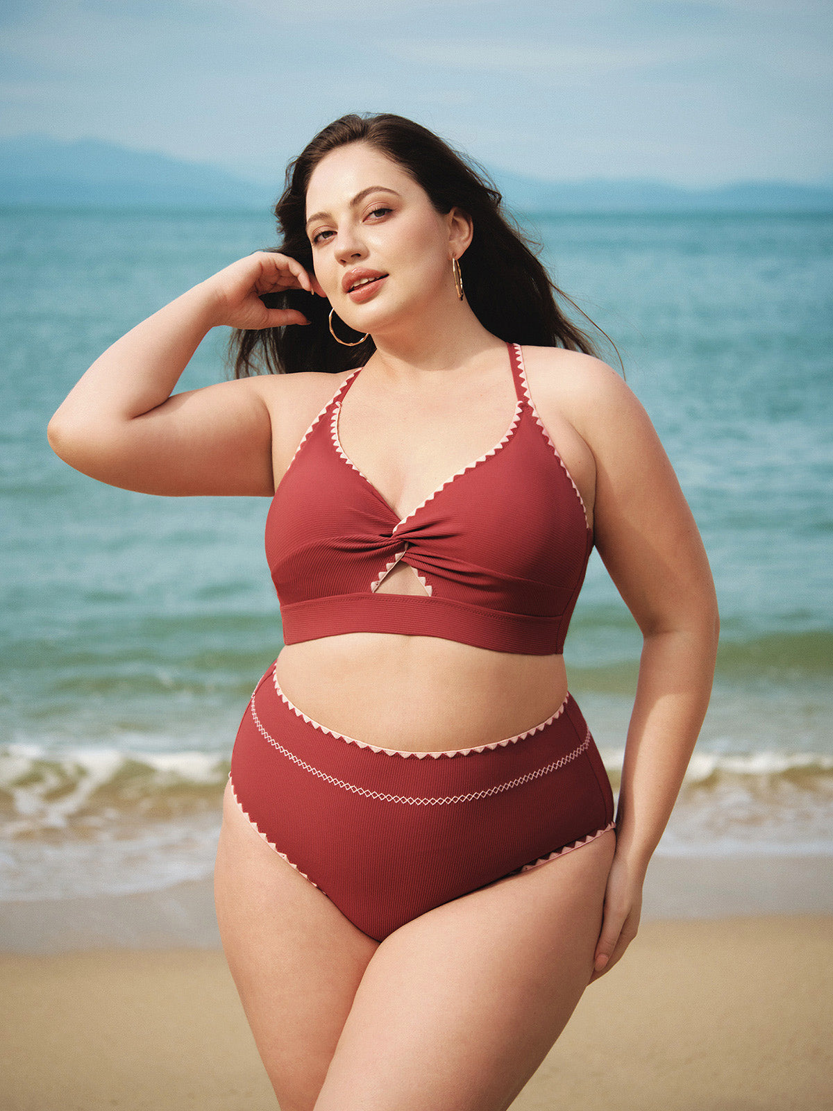 Şık Kırmızı Kontrast Dikişli Büyük Beden Bikini Altı