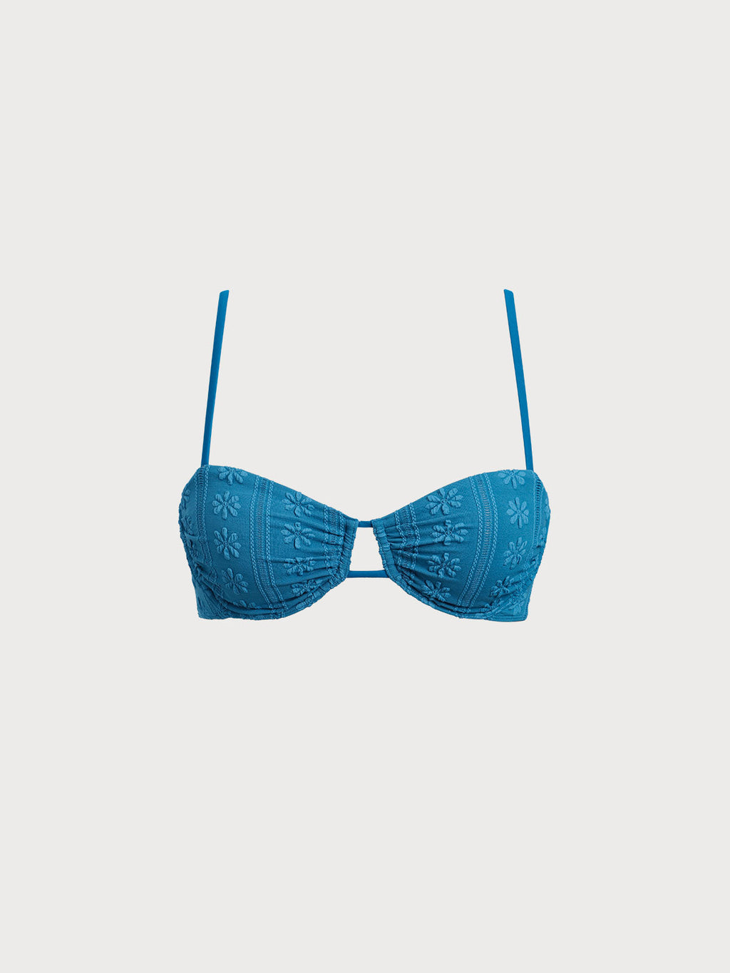 Mavi Jakarlı Fırfırlı Desteksiz Bikini Üstü - Şık Yaz Stili