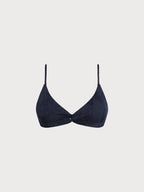 Şık Parlak Mavi Kırışık Bikini Üstü - Yaz Modası