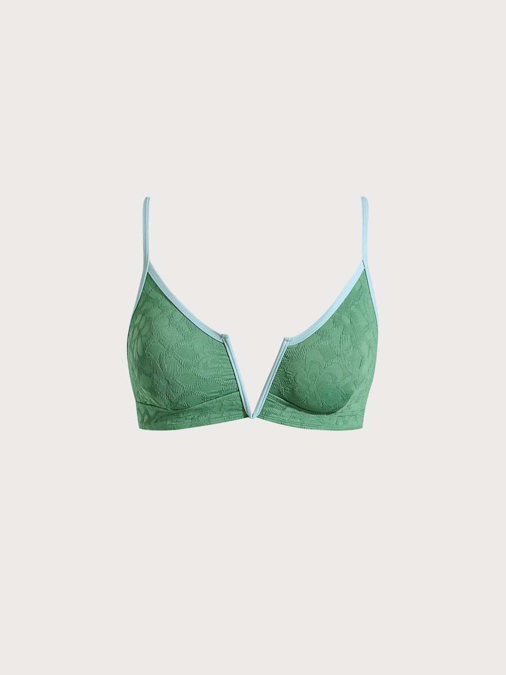 Koyu Yeşil Jakarlı V Yaka Büyük Beden Bikini Üstü - Şıklığı Yakalayın