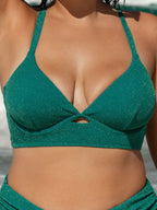 Yeşil Lurex Çapraz Büyük Beden Bikini Üstü - Şık ve Rahat