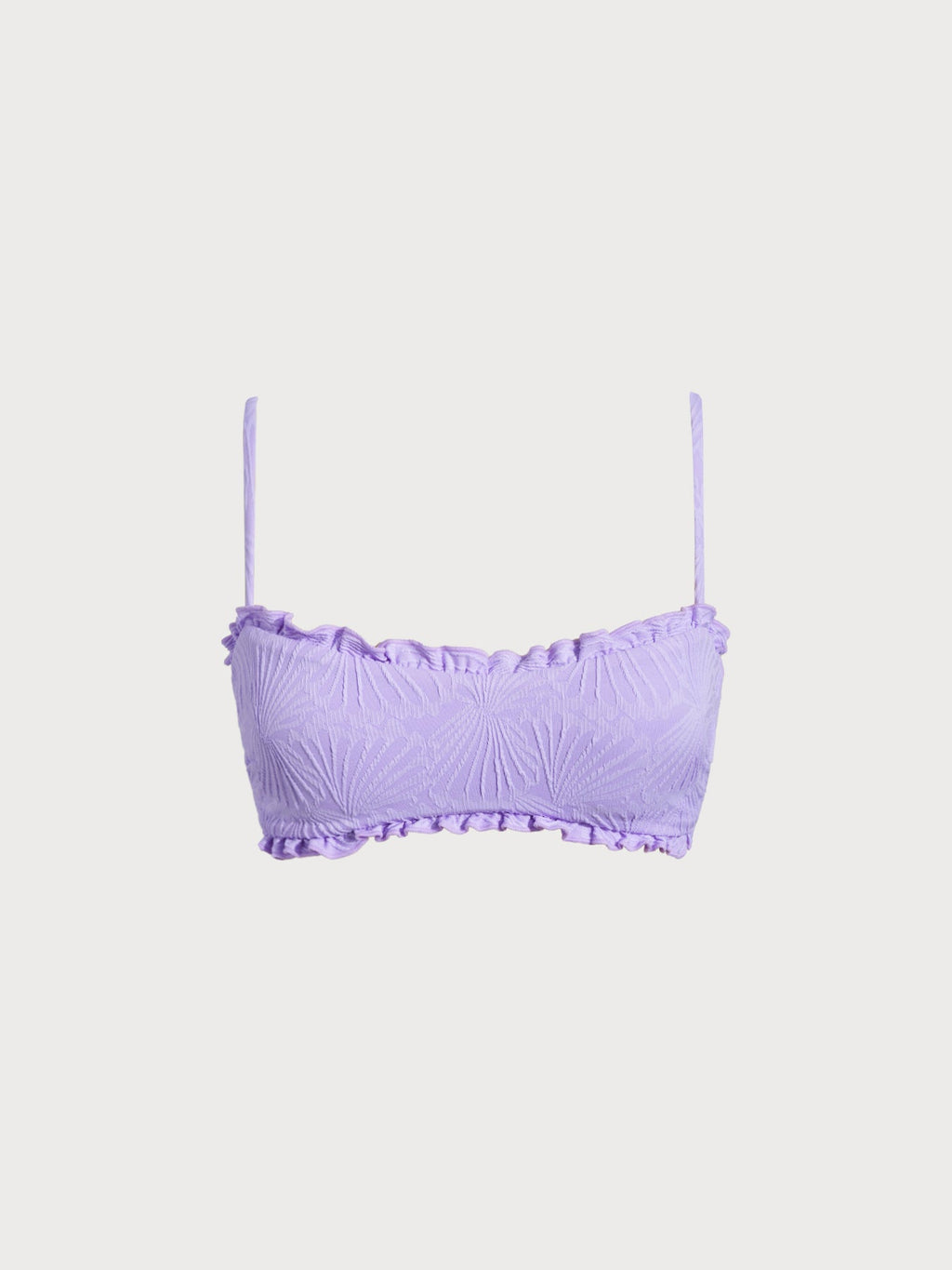 Mor Doku Detaylı Volanlı Bandeau Bikini Üstü