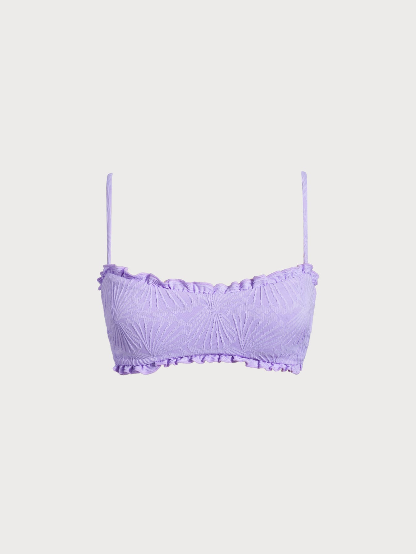 Mor Doku Detaylı Volanlı Bandeau Bikini Üstü